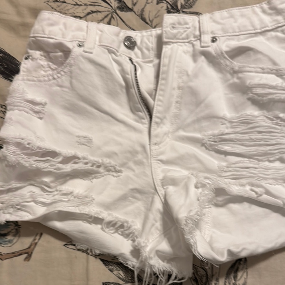 Garage White Ripped Jean Shorts